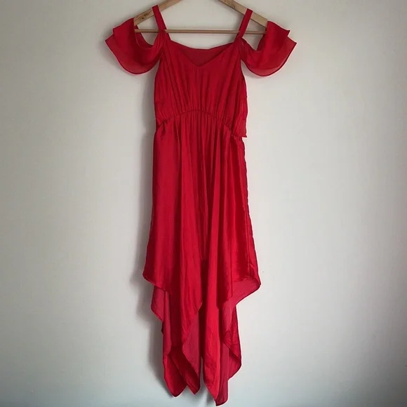 BARDOT JUNIOR | Red flounce high low off the shoulder dress - Picture 7 of 10